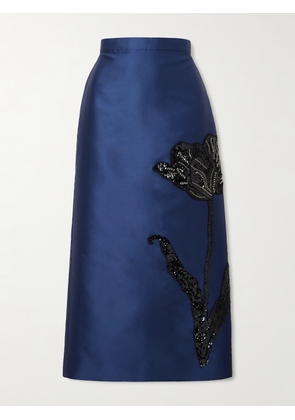 Erdem - Sequined Embroidered Satin Midi Skirt - Blue - UK 6,UK 8,UK 10,UK 12,UK 14,UK 16