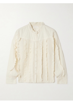 Mother - The Shakespeare In The Park Ruffled Pintucked Embroidered Cotton-voile Blouse - Off-white - x small,small,medium,large,x large