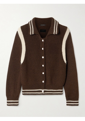 Mother - The Little Raquette Appliquéd Striped Alpaca Cardigan - Brown - x small,small,medium,large,x large