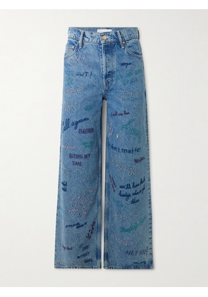 Mother - Double Dip Nerdy Embroidered Mid-rise Wide-leg Jeans - Blue - 23,24,25,26,27,28,29,30,31,32