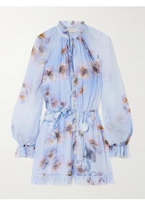 Zimmermann - Belted Ruffled Floral-print Crepe Playsuit - Purple - 00,1,2