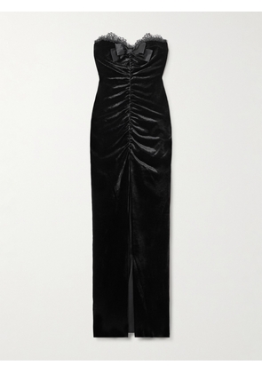 Alessandra Rich - Sleveless Bow-embellished Gathered Lace-trimmed Velvet Gown - Black - IT36,IT38,IT40,IT42,IT44