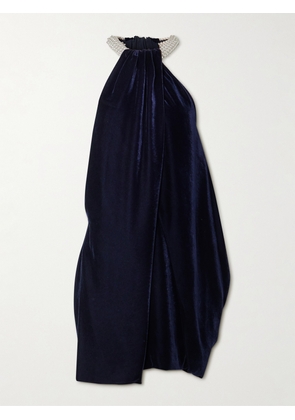 Stella McCartney - Embellished Draped Velvet Halterneck Mini Dress - Blue - IT34,IT36,IT38,IT40,IT42,IT44,IT46,IT48