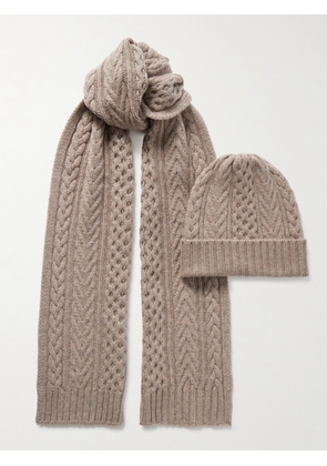 Johnstons of Elgin - Cable-knit Cashmere Beanie And Scarf Set - Brown - One size