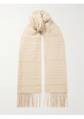 Johnstons of Elgin - Glen Fringed Houndstooth Wool Scarf - Neutrals - One size