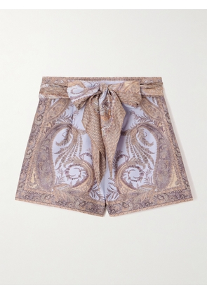 Zimmermann - Belted Printed Silk And Cotton-blend Twill Shorts - Purple - 00,0,1,2