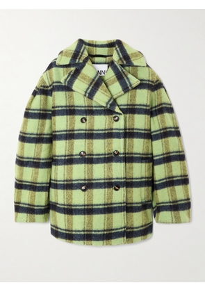 GANNI - Oversized Double-breasted Checked Brushed-wool Coat - Green - EU 32,EU 34,EU 36,EU 38,EU 40,EU 42