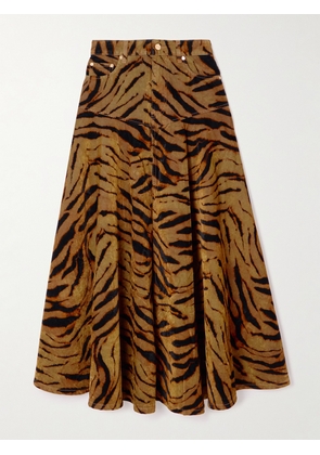 GANNI - Printed Flocked Denim Maxi Skirt - Animal print - EU 32,EU 34,EU 36,EU 38,EU 40,EU 42