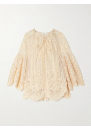 Zimmermann - Hypnotic Tie-neck Flocked Lace Blouse - Cream - 00,1,2,3,4