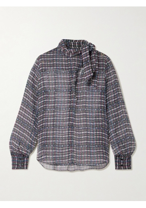MARANT ÉTOILE - Geona Tie-neck Checked Silk-crepon Blouse - Blue - FR 34,FR 36,FR 38,FR 40,FR 42,FR 44