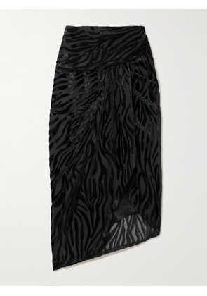 Isabel Marant - Cristie Asymmetric Ruched Devoré Silk-blend Velvet Skirt - Black - FR 34,FR 36,FR 38,FR 40,FR 42,FR 44