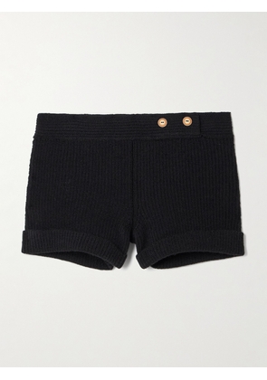 MARANT ÉTOILE - Diha Button-embellished Ribbed Wool-blend Shorts - Black - small,medium,large