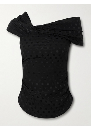 MARANT ÉTOILE - Esen Asymmetric Draped Polka-dot Stretch-silk Jacquard Top - Black - FR 34,FR 36,FR 38,FR 40,FR 42