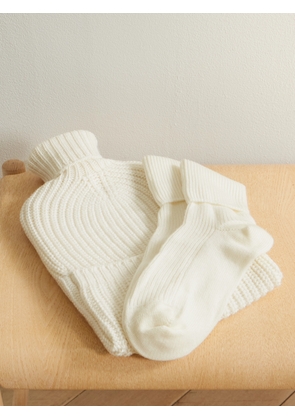 Johnstons of Elgin - Ribbed Cashmere Hot Water Bottle Cover And Socks Set - Ivory - One size