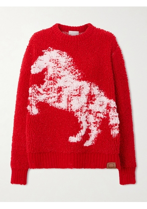 Stella McCartney - Oversized Distressed Jacquard-knit Wool-blend Fleece Sweater - Red - x small,small,medium,large,x large