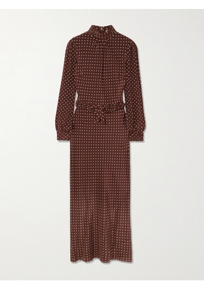 Alessandra Rich - Ruffled Bow-detailed Polka-dot Silk Crepe De Chine Midi Dress - Brown - IT36,IT38,IT40,IT42,IT44,IT46