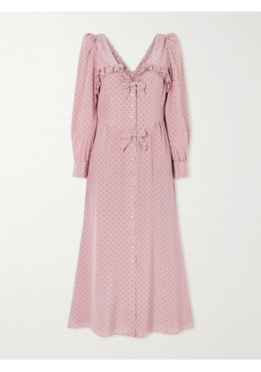 Alessandra Rich - Bow-detailed Embellished Polka-dot Silk Midi Dress - Pink - IT36,IT38,IT40,IT42,IT44,IT46