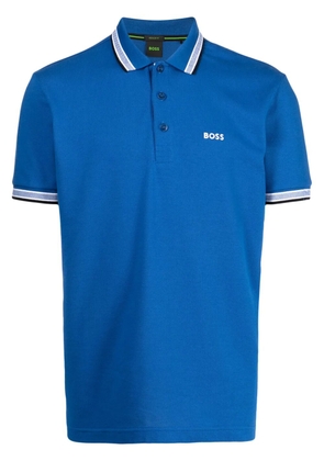 BOSS striped-border cotton polo shirt - Blue