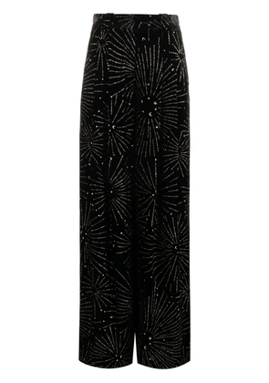 Blazé Milano crystal-embellished velvet-finish palazzo trousers - Black