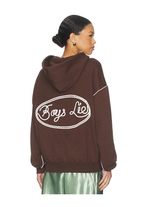 Boys Lie Lasso'd Up Racer Hoodie in Chocolate. Size M/L. Also in XL/XXL, XS/S.