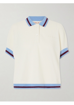 Marni - Embroidered Striped Cotton-piqué Polo Shirt - Off-white - IT36,IT38,IT40,IT42,IT44,IT46