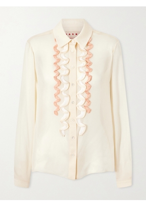 Marni - Ruffled Crepe-trimmed Silk Shirt - Off-white - IT36,IT38,IT40,IT42,IT44,IT46