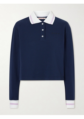 Marni - Striped Embroidered Cotton-piqué Polo Shirt - Blue - IT36,IT38,IT40,IT42,IT44,IT46