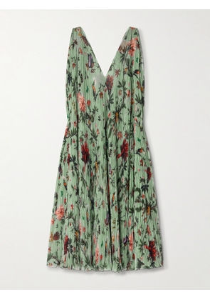 La DoubleJ - Twirling Floral-print Plissé-chiffon Maxi Dress - Green - xx small,x small,small,medium,large,x large,xx large
