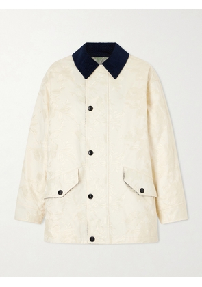 La DoubleJ - Truffle Corduroy-trimmed Floral-jacquard Cotton-twill Jacket - Cream - xx small,x small,small,medium,large