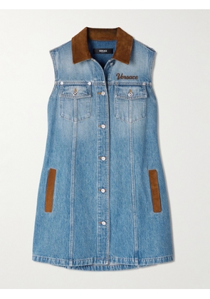 Versace - Suede-trimmed Denim Mini Dress - Blue - IT36,IT38,IT40,IT42,IT44,IT46
