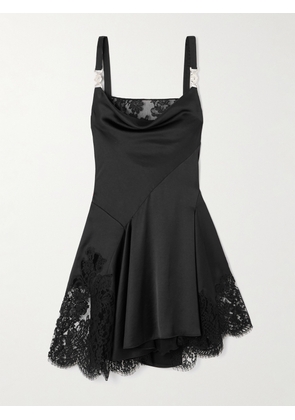 Versace - Asymmetric Lace-paneled Embellished Draped Satin Dress - Black - IT36,IT38,IT40,IT42,IT44