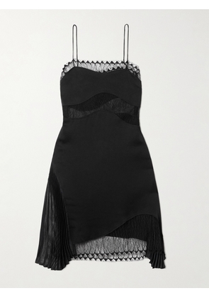 Victoria Beckham - Pleated Chiffon And Lace-trimmed Satin-crepe Mini Dress - Black - UK 4,UK 6,UK 8,UK 10,UK 12,UK 14,UK 16