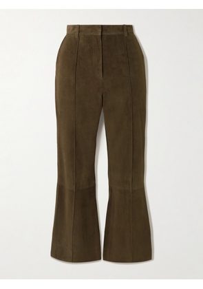 Victoria Beckham - Cropped Suede Flared Pants - Green - UK 4,UK 6,UK 8,UK 10,UK 12,UK 14