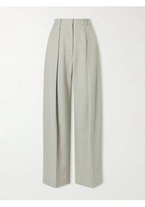 Victoria Beckham - Pleated Grain De Poudre Wide-leg Pants - Green - UK 4,UK 6,UK 8,UK 10,UK 12,UK 14