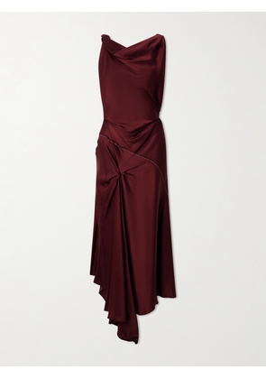 Victoria Beckham - Asymmetric Draped Gathered Satin-crepe Dress - Burgundy - UK 4,UK 6,UK 8,UK 10,UK 12,UK 14,UK 16