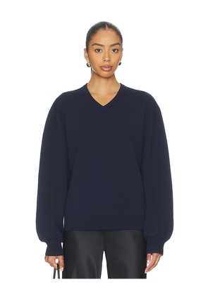 EAVES Zooey Double Faced V-neck Sweater in Navy. Size L. Also in M, S, XL, XS, XXS.