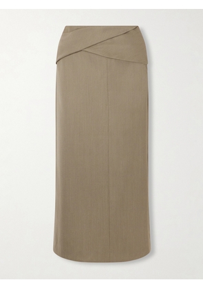 Victoria Beckham - Belted Wool-blend Twill Midi Skirt - Green - UK 4,UK 6,UK 8,UK 10,UK 12,UK 14