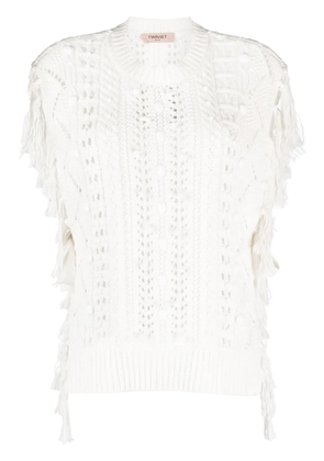 TWINSET fringed open-knit top - White