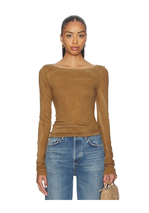 COTTON CITIZEN Marbella Boatneck Shirt in Brown. Size L. Also in M, S.