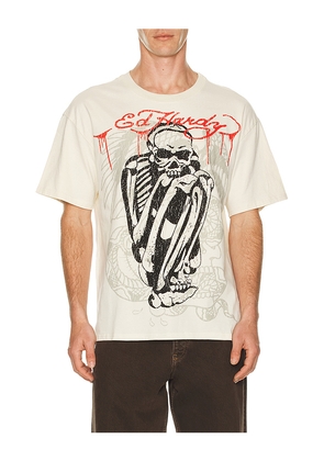 Ed Hardy Skele Rhinestone Boxy Tee in White. Size L. Also in S, M, XL/1X.