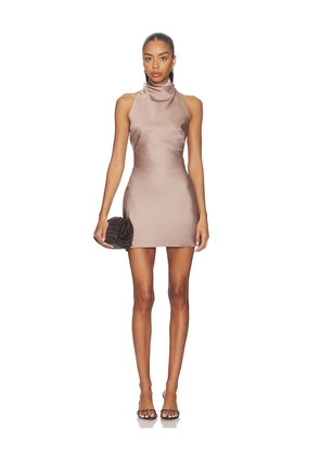 ALL THE WAYS Bryony Halter Mini Dress in Brown. Size L. Also in M, S, XL, XS, XXS.