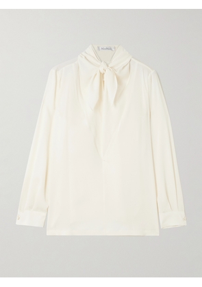 Max Mara - Tie-detailed Silk Crepe De Chine Blouse - Ivory - UK 4,UK 6,UK 8,UK 10,UK 12,UK 14,UK 16,UK 18
