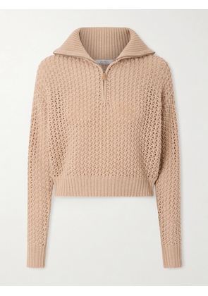 Max Mara - Open-knit Metallic Wool-blend Half-zip Sweater - Neutrals - x small,small,medium,large,x large