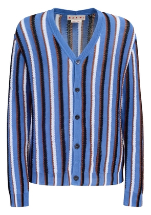 Marni stripe-pattern V-neck cotton cardigan - Blue