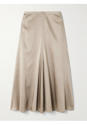 Brunello Cucinelli - Gathered Silk-satin Midi Skirt - Brown - IT36,IT38,IT40,IT42,IT44,IT46,IT48