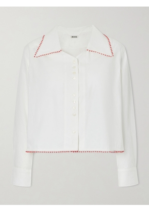 BODE - Redbud Cropped Embroidered Cotton-poplin Shirt - White - x small,small,medium,large,x large