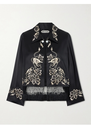 BODE - Phantasm Fringed Embroidered Silk-satin Jacket - Black - x small,small,medium,large