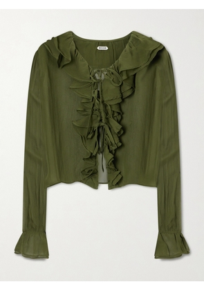 BODE - Flounce Ruffled Silk-crepon Blouse - Green - x small,small,medium,large,x large