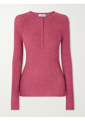 Gabriela Hearst - Anges Ribbed Cashmere, Silk And Hemp-blend Henley Shirt - Pink - x small,small,medium,large,x large