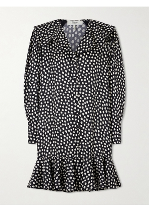 Chloé - Ruffled Polka-dot Silk-jacquard Mini Dress - Black - FR 34,FR 36,FR 38,FR 40,FR 42